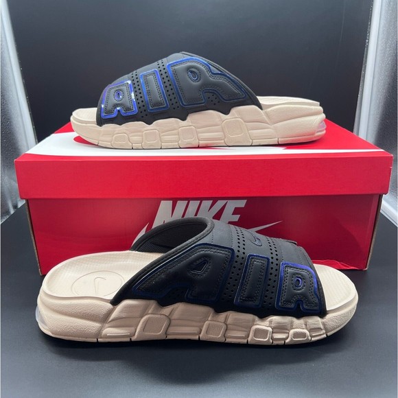 Nike Air More Uptempo Slide Sandals Black/Multi-Color/Sand Drift/Clear - Picture 2 of 7